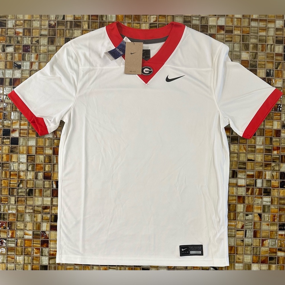 NWT Men’s Georgia Bulldogs Nike Blank Football Jersey~Medium~Dri-Fit~White & Red